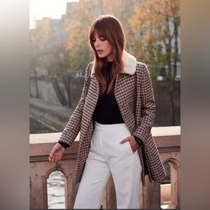 Sezane Plaid Coat with Cream Collar